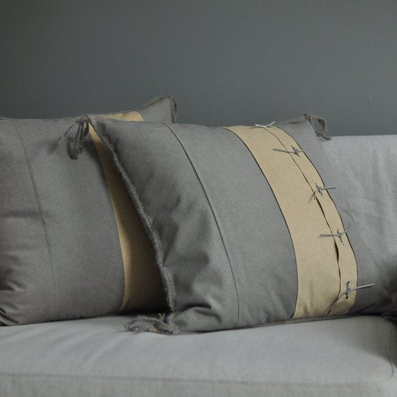 Luxe Suede, 2 Tone (sand & gray) Pillow Cover 20"x20" - Picture 4 of 4